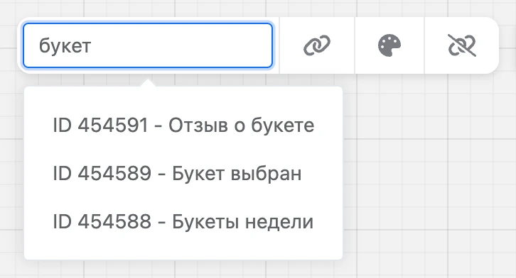 Поиск блока: запрос «букет» и список подходящих блоков с ID