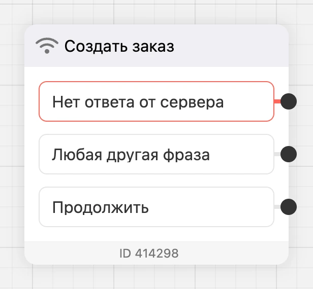 Блок «HTTP-запрос» на схеме: выходы «Нет ответа от сервера», «Любая другая фраза» и «Продолжить»