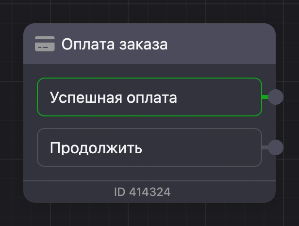 Блок оплаты на схеме: выходы «Успешная оплата» и «Продолжить»