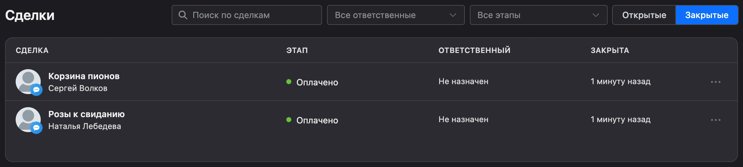 Закрытые сделки: колонка «Закрыта»