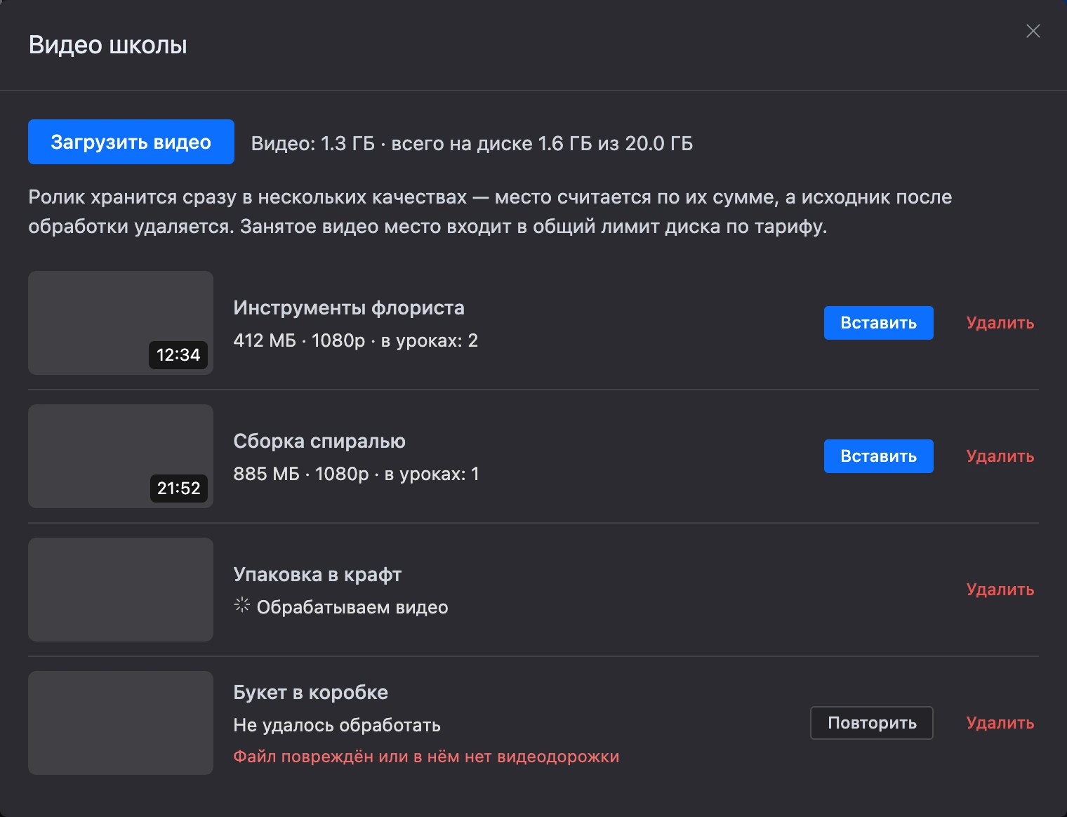 Окно «Видео школы»
