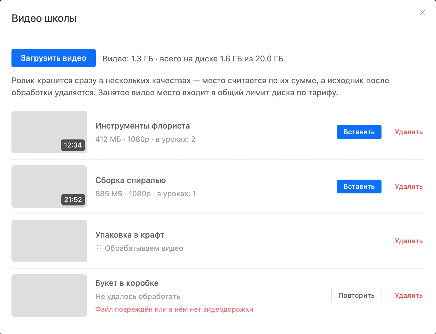 Окно «Видео школы»